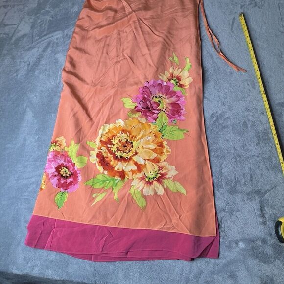 MUSE Women’s Sz 14 100% Silk Floral Print Wrapped Tied Lined Maxi Skirt Pink Ora - Picture 11 of 14